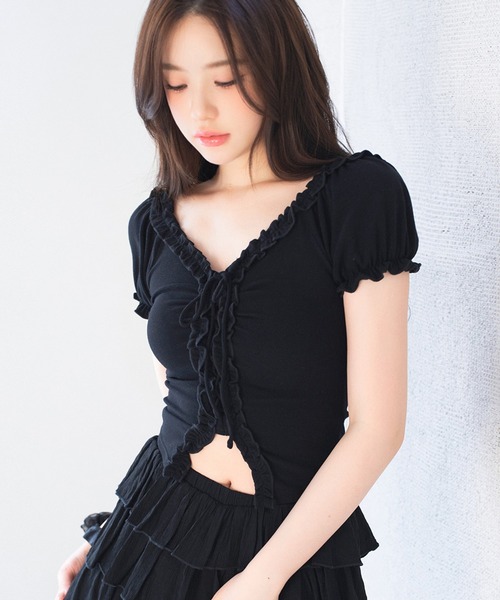 セール】フリルショート丈オフショルトップス（Tシャツ/カットソー