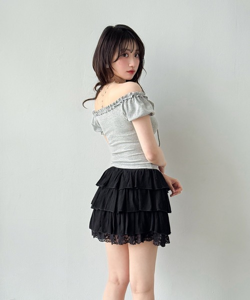 セール】フリルショート丈オフショルトップス（Tシャツ/カットソー