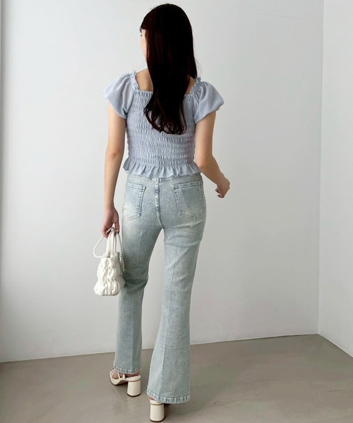 one after another NICE CLAUP(ワンアフターアナザーナイスクラップ)の「ビジューフレアデニムパンツ(デニムパンツ・レディース・ブルー系その他/ブルー/ネイビー・SMALL/MEDIUM)」の5枚目の写真