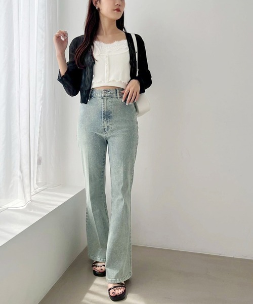 one after another NICE CLAUP(ワンアフターアナザーナイスクラップ)の「ビジューフレアデニムパンツ(デニムパンツ・レディース・ブルー系その他/ブルー/ネイビー・SMALL/MEDIUM)」の10枚目の写真