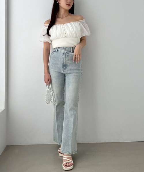 one after another NICE CLAUP(ワンアフターアナザーナイスクラップ)の「ビジューフレアデニムパンツ(デニムパンツ・レディース・ブルー系その他/ブルー/ネイビー・SMALL/MEDIUM)」の14枚目の写真