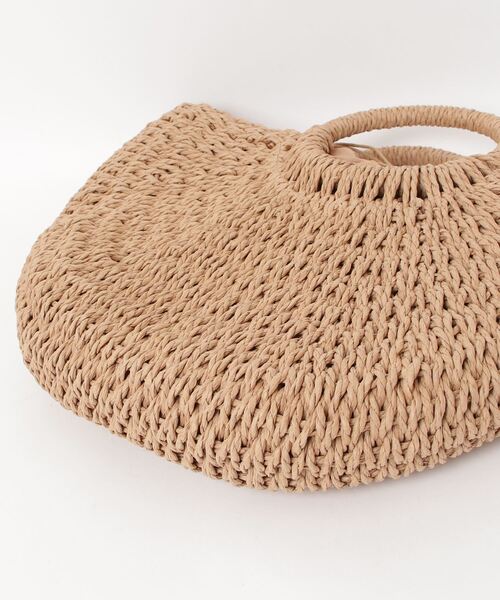 folka（フォルカ）の「5E30 大容量 軽量 サークル ラウンドハンドル カゴバッグ ビーチバッグ 巾着付（かごバッグ・レディース・ベージュ/ブラウン・ONESIZE）」の3枚目の写真