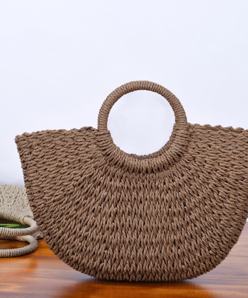 folka（フォルカ）の「5E30 大容量 軽量 サークル ラウンドハンドル カゴバッグ ビーチバッグ 巾着付（かごバッグ・レディース・ベージュ/ブラウン・ONESIZE）」の11枚目の写真