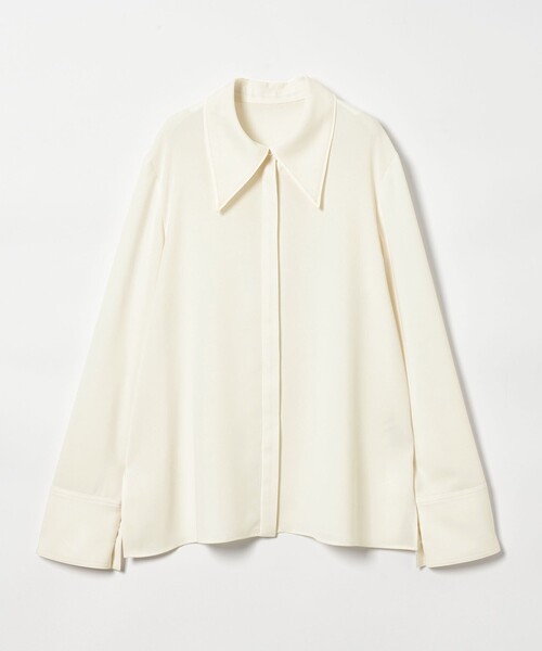 EMMEL REFINES(エメルリファインズ)の「<EMMEL REFINES>EM パイピングエリ トロミシャツ(シャツ/ブラウス・レディース・オフホワイト/ライトブルー/ダークブラウン・FREE)」の2枚目の写真