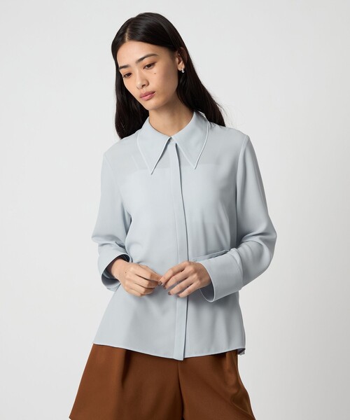 EMMEL REFINES(エメルリファインズ)の「<EMMEL REFINES>EM パイピングエリ トロミシャツ(シャツ/ブラウス・レディース・オフホワイト/ライトブルー/ダークブラウン・FREE)」の9枚目の写真