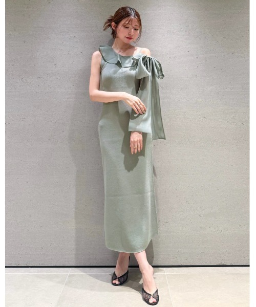 SNIDEL（スナイデル）の「ワンショルリボンニットワンピース（ワンピース・レディース・ブラック/ダークグレー/ミント・F）」の5枚目の写真