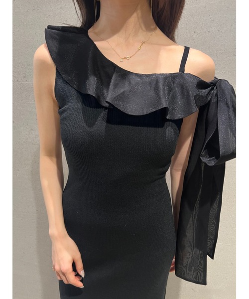 SNIDEL（スナイデル）の「ワンショルリボンニットワンピース（ワンピース・レディース・ブラック/ダークグレー/ミント・F）」の8枚目の写真