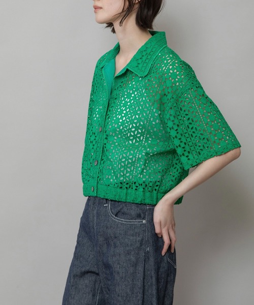 Munich（ミューニック）の「カットワークレースシャツ（シャツ/ブラウス・レディース・ホワイト/ブラック/グリーン・FREE）」の9枚目の写真