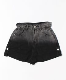 グラデーション ハイウエスト ロールアップ ショート デニムパンツ