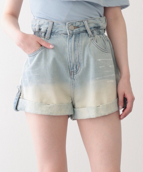 Lace Ladies(レースレディース)の「グラデーション ハイウエスト ロールアップ ショート デニムパンツ(デニムパンツ・レディース・ブルー/ブラック・S/M/XL)」の3枚目の写真