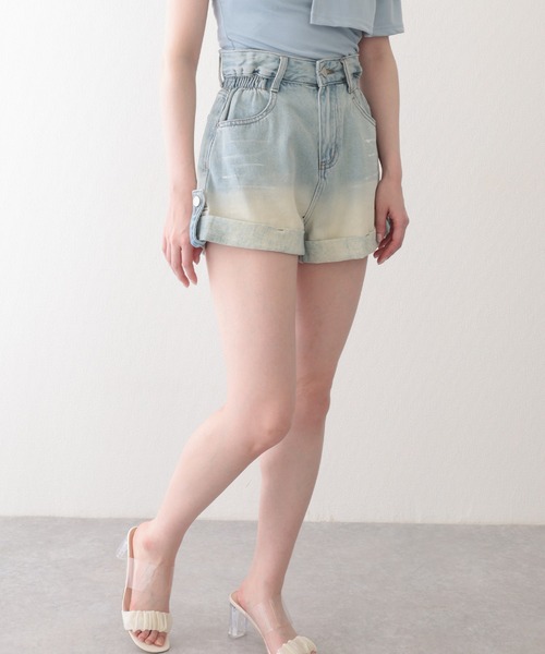 Lace Ladies(レースレディース)の「グラデーション ハイウエスト ロールアップ ショート デニムパンツ(デニムパンツ・レディース・ブルー/ブラック・S/M/XL)」の5枚目の写真