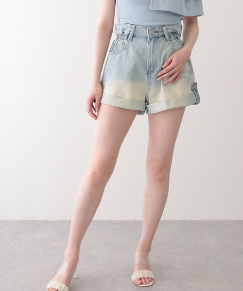 Lace Ladies(レースレディース)の「グラデーション ハイウエスト ロールアップ ショート デニムパンツ(デニムパンツ・レディース・ブルー/ブラック・S/M/XL)」の7枚目の写真