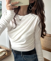classicalelf（クラシカルエルフ）の「華奢見え洗練ドレープ♪アシメドレープオフショルフライスプルオーバー（長袖）（Tシャツ/カットソー）」