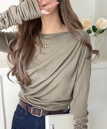 classicalelf（クラシカルエルフ）の「華奢見え洗練ドレープ♪アシメドレープオフショルフライスプルオーバー（長袖）（Tシャツ/カットソー）」