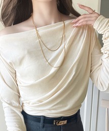 classicalelf（クラシカルエルフ）の「華奢見え洗練ドレープ♪アシメドレープオフショルフライスプルオーバー（長袖）（Tシャツ/カットソー）」