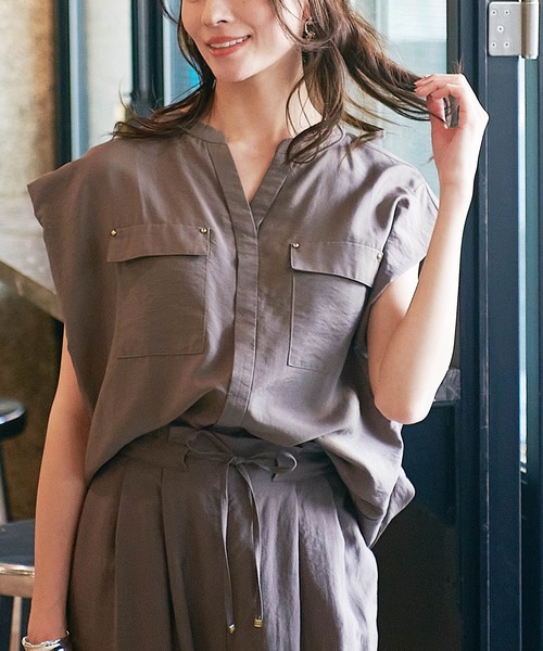 ブラウス シャツ 接触冷感テンセルナイロンポケットブラウス レディース Jines ブラウス シャツ 接触冷感テンセルナイロンポケット