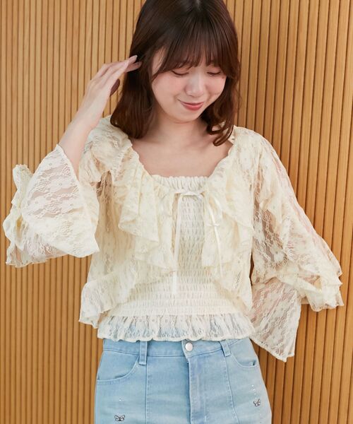 MAJESTIC LEGON（マジェスティックレゴン）の「キャミセットフリルブラウス（シャツ/ブラウス・レディース・アイボリー/ブルー系その他2/グレー系その他/ホワイト系その他2・MEDIUM）」の12枚目の写真