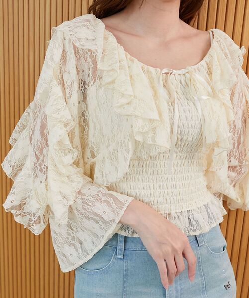 MAJESTIC LEGON（マジェスティックレゴン）の「キャミセットフリルブラウス（シャツ/ブラウス・レディース・アイボリー/ブルー系その他2/グレー系その他/ホワイト系その他2・MEDIUM）」の15枚目の写真