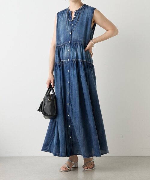 Jena espace merveilleux（ジェナ　エスパスメルヴェイユ）の「シアーデニムギャザーワンピース（ワンピース・レディース・ブルー/ブラック・FREE）」の8枚目の写真