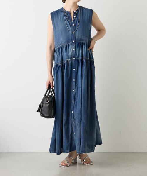 Jena espace merveilleux（ジェナ　エスパスメルヴェイユ）の「シアーデニムギャザーワンピース（ワンピース・レディース・ブルー/ブラック・FREE）」の9枚目の写真