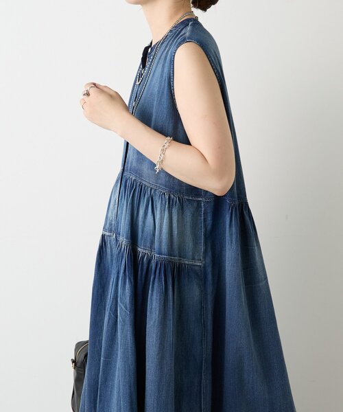 Jena espace merveilleux（ジェナ　エスパスメルヴェイユ）の「シアーデニムギャザーワンピース（ワンピース・レディース・ブルー/ブラック・FREE）」の14枚目の写真