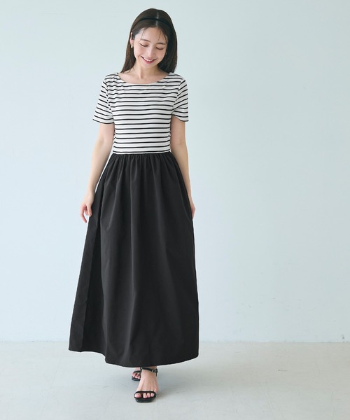 coca(coca)(コカ)の「ボーダー切り替えワンピース(ワンピース・レディース・ブラック/ライトベージュ・M/L/S)」の4枚目の写真