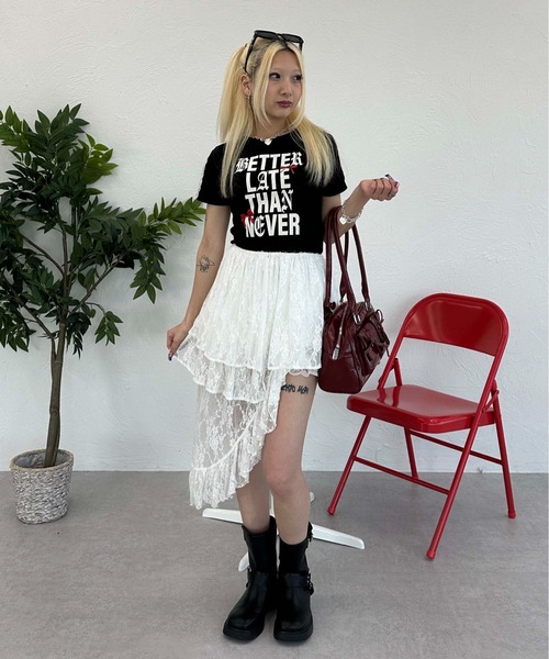 sedacle girl(セダクルガール)の「レースサイドラインピチT(Tシャツ/カットソー・レディース・ボルドー/ブラック/オフホワイト・SMALL/MEDIUM)」の18枚目の写真