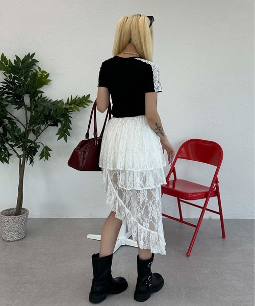 sedacle girl(セダクルガール)の「レースサイドラインピチT(Tシャツ/カットソー・レディース・ボルドー/ブラック/オフホワイト・SMALL/MEDIUM)」の20枚目の写真