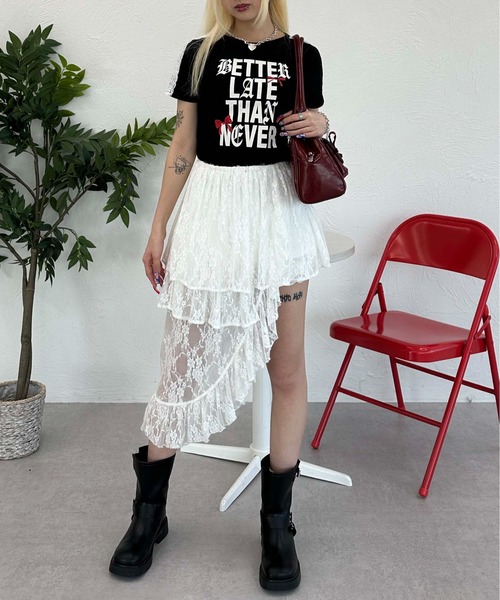 sedacle girl(セダクルガール)の「レースサイドラインピチT(Tシャツ/カットソー・レディース・ボルドー/ブラック/オフホワイト・SMALL/MEDIUM)」の17枚目の写真