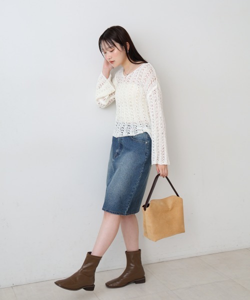 Bab（バブ）の「フラワーレース透かし編みトップス（Tシャツ/カットソー・レディース・ベージュ/ブラック/オフホワイト・FREE）」の5枚目の写真