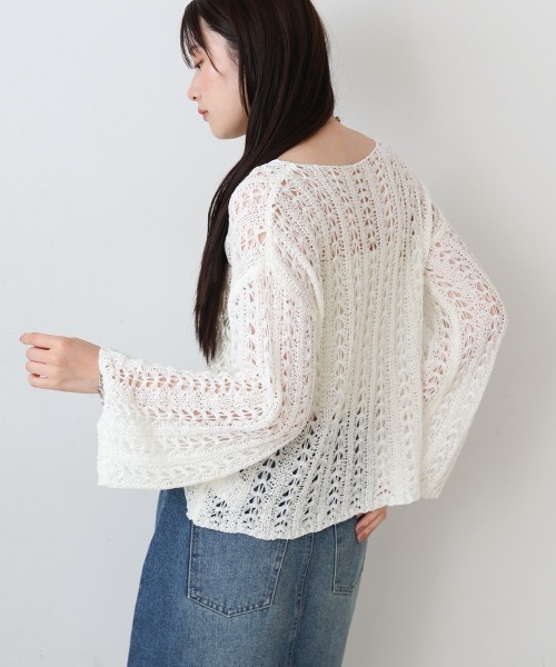 Bab（バブ）の「フラワーレース透かし編みトップス（Tシャツ/カットソー・レディース・ベージュ/ブラック/オフホワイト・FREE）」の7枚目の写真