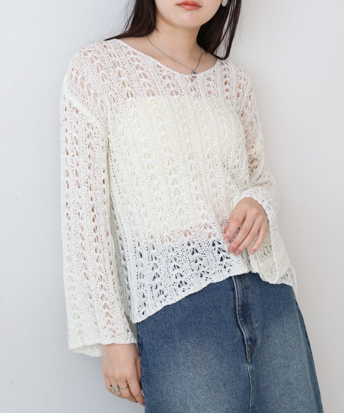 Bab（バブ）の「フラワーレース透かし編みトップス（Tシャツ/カットソー・レディース・ベージュ/ブラック/オフホワイト・FREE）」の8枚目の写真