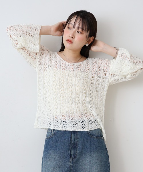 Bab（バブ）の「フラワーレース透かし編みトップス（Tシャツ/カットソー・レディース・ベージュ/ブラック/オフホワイト・FREE）」の10枚目の写真