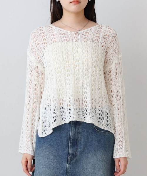 Bab（バブ）の「フラワーレース透かし編みトップス（Tシャツ/カットソー・レディース・ベージュ/ブラック/オフホワイト・FREE）」の13枚目の写真