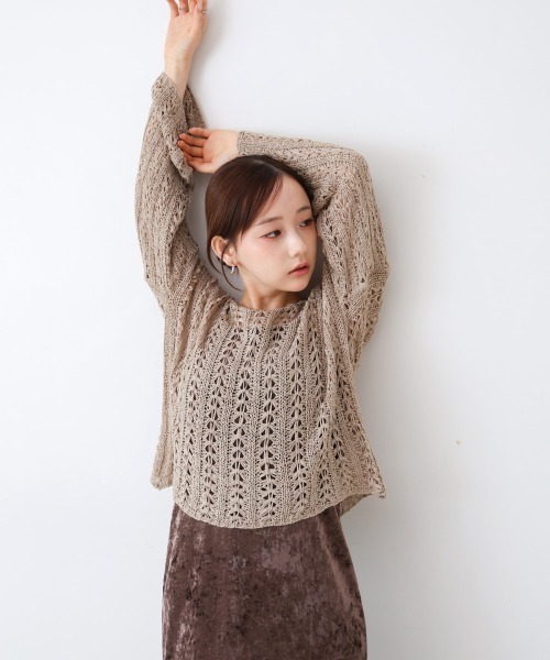 Bab（バブ）の「フラワーレース透かし編みトップス（Tシャツ/カットソー・レディース・ベージュ/ブラック/オフホワイト・FREE）」の21枚目の写真