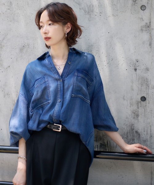 試着のみDignite collier デニムシアーシャツ Dignite Collier シアーデニムシャツ（シャツ/ブラウス