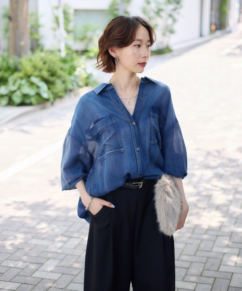 試着のみDignite collier デニムシアーシャツ Dignite Collier シアーデニムシャツ（シャツ/ブラウス