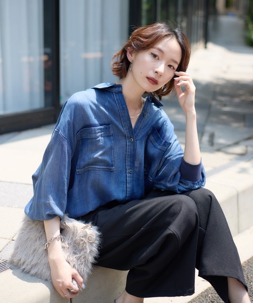 Dignite collier ディニテコリエ シアーデニムシャツ ネイビー SALE [30%OFF] Dignite collier (ディニテコリエ) デニム シャツ