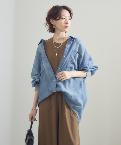 Dignite collierシアー デニム ワイド半袖シャツ Dignite Collier シアーデニムシャツ（シャツ/ブラウス