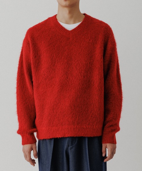 ニット 赤 80s IZOD LACOSTE ラコステ ワンポイント パール編み アクリル
