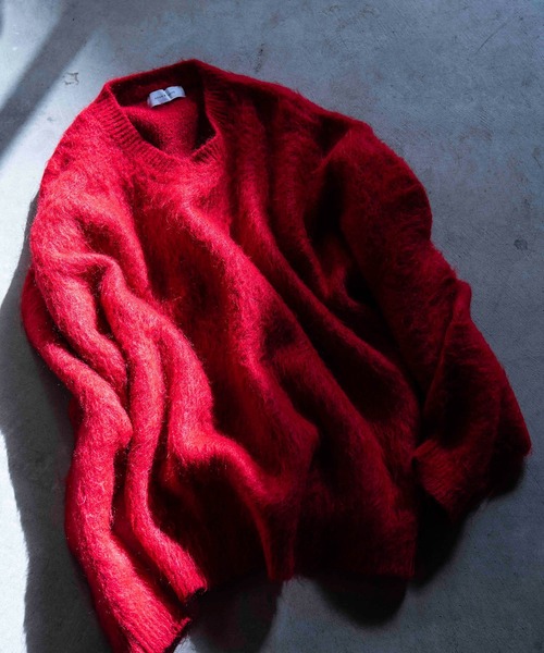 ADAM ET ROPE'（アダムエロペ）の「モヘアミックス オーバーサイズ Vネックニット（ニット/セーター・メンズ・キャメル/レッド/ブラック・L/M）」の16枚目の写真