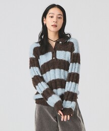 Ray BEAMS | ワイド ボーダー ポロ ニット(ニット/セーター)