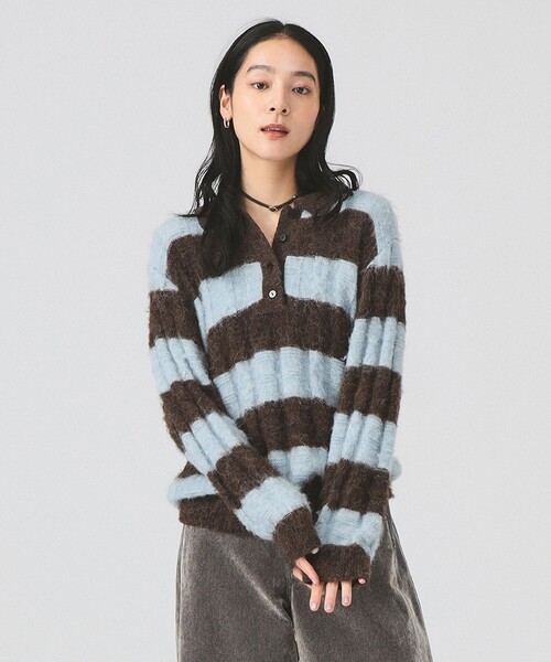 Ray BEAMS ワイドボーダーポロニット セール】ワイド ボーダー ポロ ニット（ニット/セーター）｜Ray BEAMS