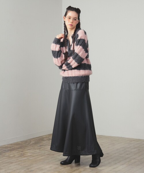 Ray BEAMS(レイビームス)の「ワイド ボーダー ポロ ニット(ニット/セーター・レディース・サックスブルー/ピンク・ONE SIZE)」の3枚目の写真