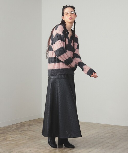 Ray BEAMS(レイビームス)の「ワイド ボーダー ポロ ニット(ニット/セーター・レディース・サックスブルー/ピンク・ONE SIZE)」の5枚目の写真