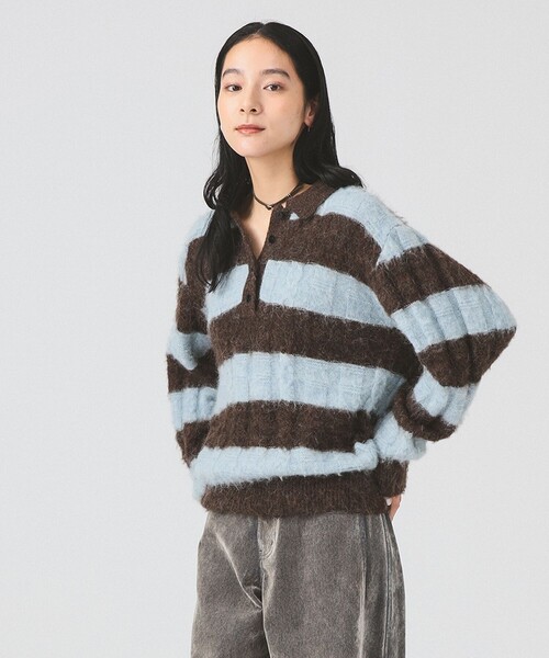 ボーダリープラス(PC＋POM) セール】ワイド ボーダー ポロ ニット（ニット/セーター）｜Ray BEAMS