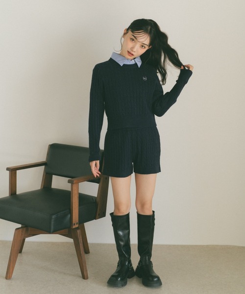 VANNIE U(ヴァニーユー)の「ミニケーブルニットショートパンツ/セットアップ着用可能(その他パンツ・レディース・グレー/ネイビー・FREE)」の13枚目の写真