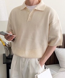 VIBGYOR（ヴィブジョー）の「【NOWLE】透かし編み メッシュ ポロ ニット（ポロシャツ）」
