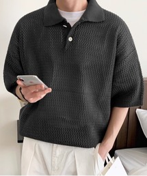 美品　ドリスヴァンノッテン　透かし編みニットポロシャツ　ブラック　M位 透かし編みニット」に該当するブラック/黒色系のメンズ