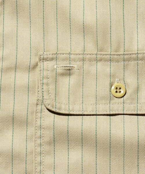 BEAMS PLUS（ビームスプラス）の「ユニフォーム サージ ピンストライプ ワークシャツ（シャツ/ブラウス・メンズ・グレー/カーキ・S/M/L/XL）」の16枚目の写真